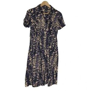 Alfani Button Down Purple  Abstract Animal Print Business Casual Shirt Dress